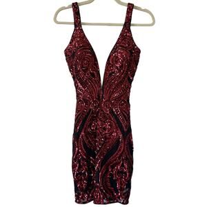 Jovani Black Mesh Red Sequence Mini Formal Dress - Sz 4 Prom Gala Banquet Party